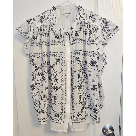 MADEWELL Embroidered Poplin Shirred Button-Up Shirt Size XS NWT MSRP $148 - Picture 5 of 9